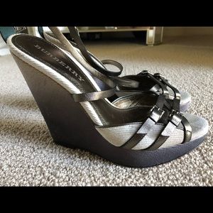 Burberry platform sandals gray check ombré